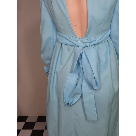 Vtg 60s 70s Handmade Blue Ruffle Prairie Cottage Empire Waist Dress Sz X-Small - Picture 9 of 10